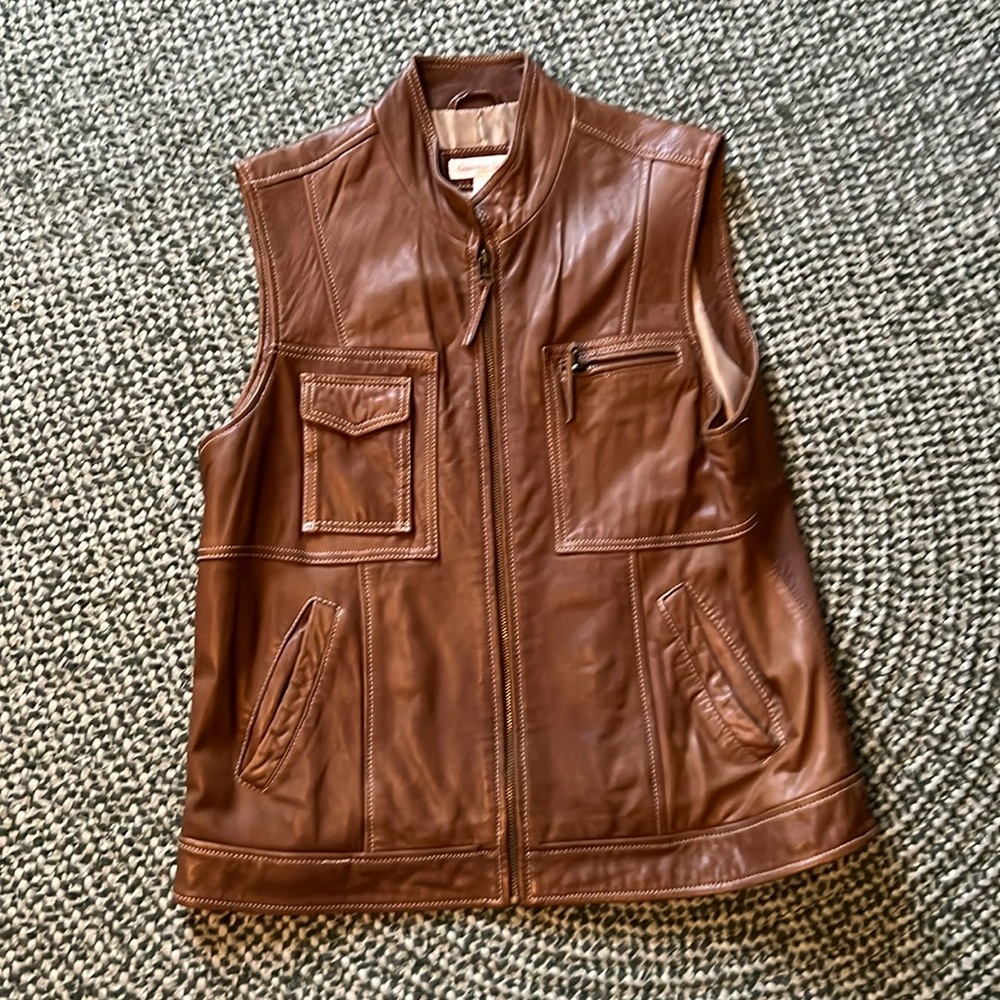 Coldwater Creek 100% real leather brown vest - Picture 1 of 6